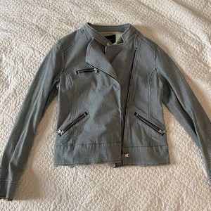 Banana Republic Blue and White Striped Moto Jacket
